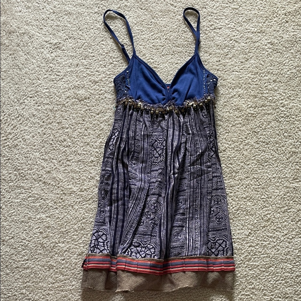 Vintage Free People Boho Patchwork Dress With Bells, Size 8